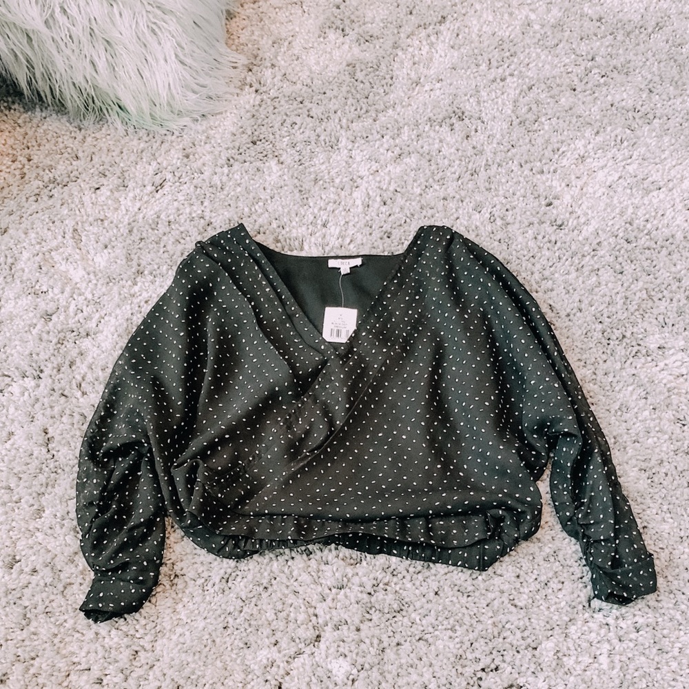 LUCCA BLACK AND WHITE POLKA DOT CROP TOP